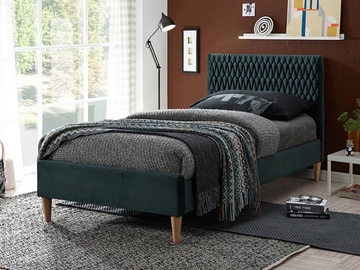 Кровать одноместная Azzuro Velvet, 90 x 200 cm, зеленый, с решеткой