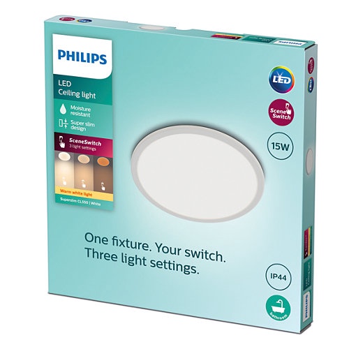 Lampa griesti Philips Superslim, 15W, 2700°K, LED, balta