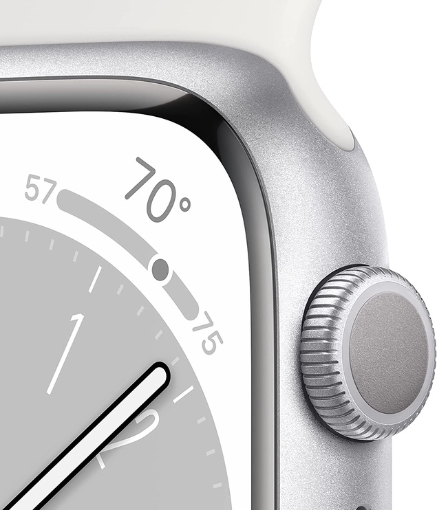 Умные часы Apple Watch Series 8 GPS 45mm Silver Aluminium Case with White Sport Band - Regular, серебристый