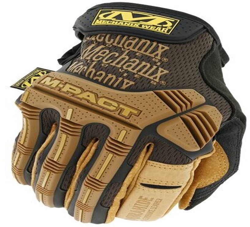 Darba cimdi pirkstaiņi Mechanix Wear Leather M-Pact LMP-75-009, dabīgā āda/termoplastiska gumija (tpr), brūna/melna, M, 2 gab.