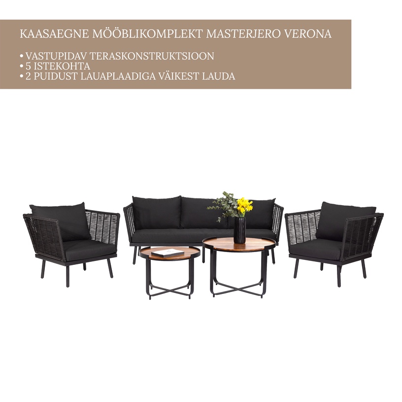 Välimööbli komplekt Masterjero Verona, must, 5 istekohta