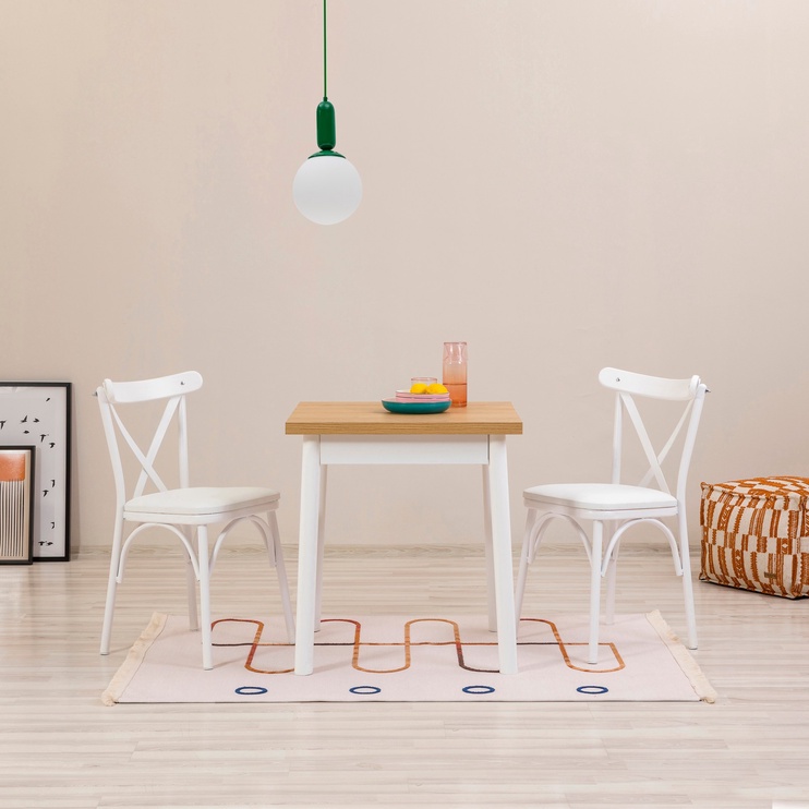Ēdamistabas komplekts Kalune Design OLV-KARE-TK2, balts/koka