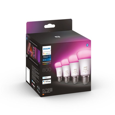 Spuldze Philips Hue White & Color LED, A60, daudzkrāsaina, E27, 6.5 W, 570 - 830 lm, 4 gab.