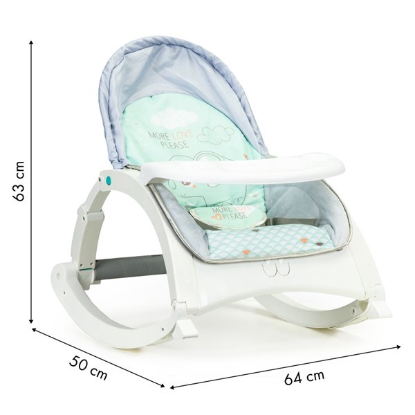 Кресло-качалка EcoToys 3-in-1 + Tray, мятный (mint)/голубой