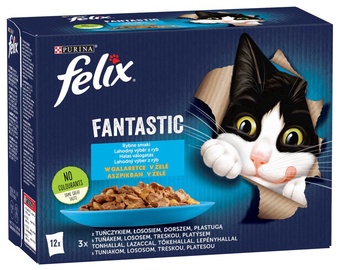 Šlapias kačių maistas Purina Felix Fantastic, lašiša/tunas/menkė, 0.085 kg, 12 vnt.