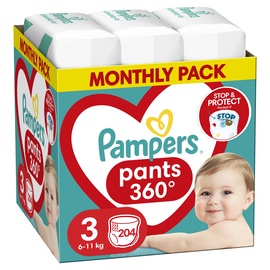 Autiņbiksītes - apakšbiksītes Pampers Pants, 3 izmērs, 6 - 11 kg, 204 gab.