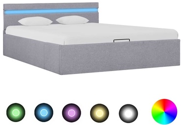 Кровать VLX Fabric w/ LED 285608, светло-серый, 211x128 см, с решеткой