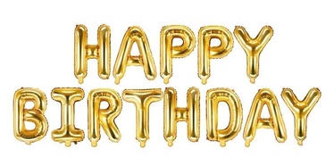 Õhupallide komplekt tähestik PartyDeco Happy Birthday, kuldne, 13 tk