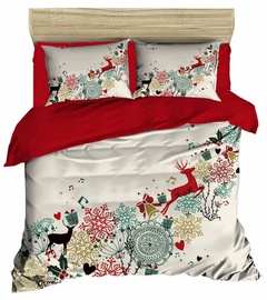 Ziemassvētku gultas veļas komplekts Mijolnir 451, balta/sarkana/zaļa, 200x220 cm