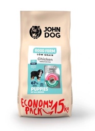 Sausā suņu barība John Dog Low Grain Puppy Chicken, vistas gaļa, 15 kg