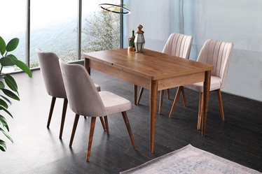 Pusdienu galds izvelkams Kalune Design Ahþap Kelebek 1234, rozā/valriekstu, 80 cm x 130 cm x 75 cm