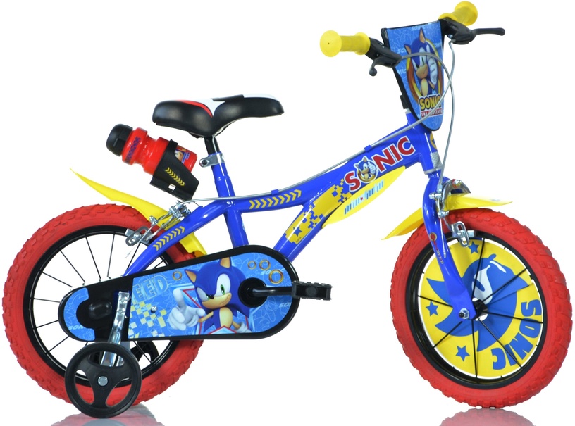 Lisaratastega laste jalgratas, laste Dino Bikes Sonic, sinine/punane/kollane, 16"