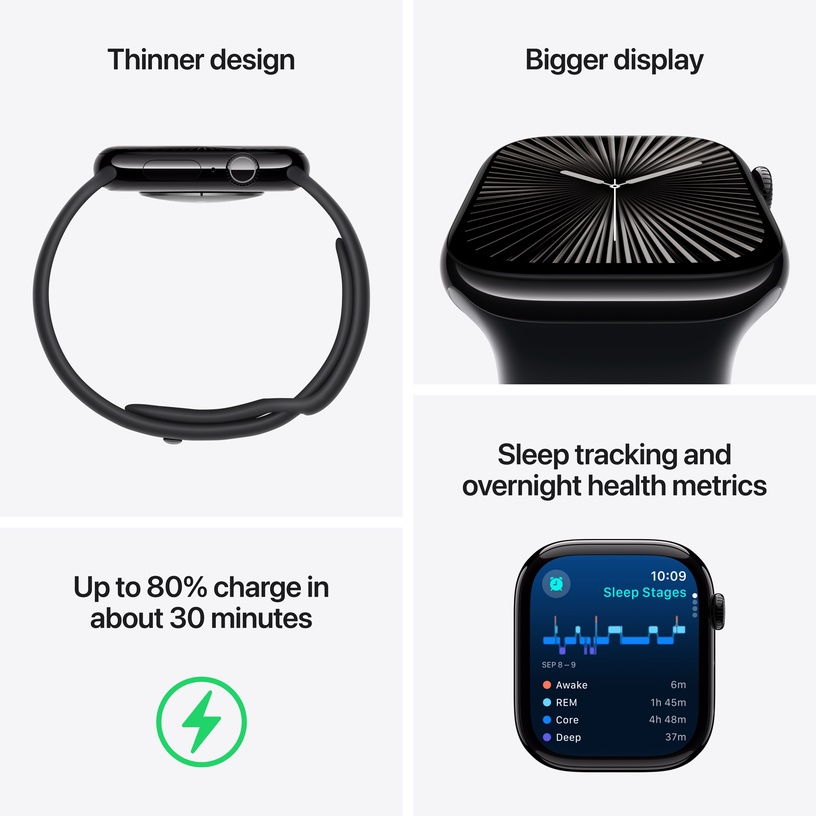 Viedais pulkstenis Apple Watch Series 10 GPS + Cellular Aluminium Case Black Sport Band S/M, jet black