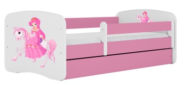 Bērnu gulta vienvietīga Kocot Kids Babydreams Princess On Horse, rozā, 144 x 80 cm, ar nodalījumu gultas veļai