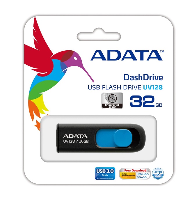 USB mälupulk Adata UV128, sinine/must, 32 GB
