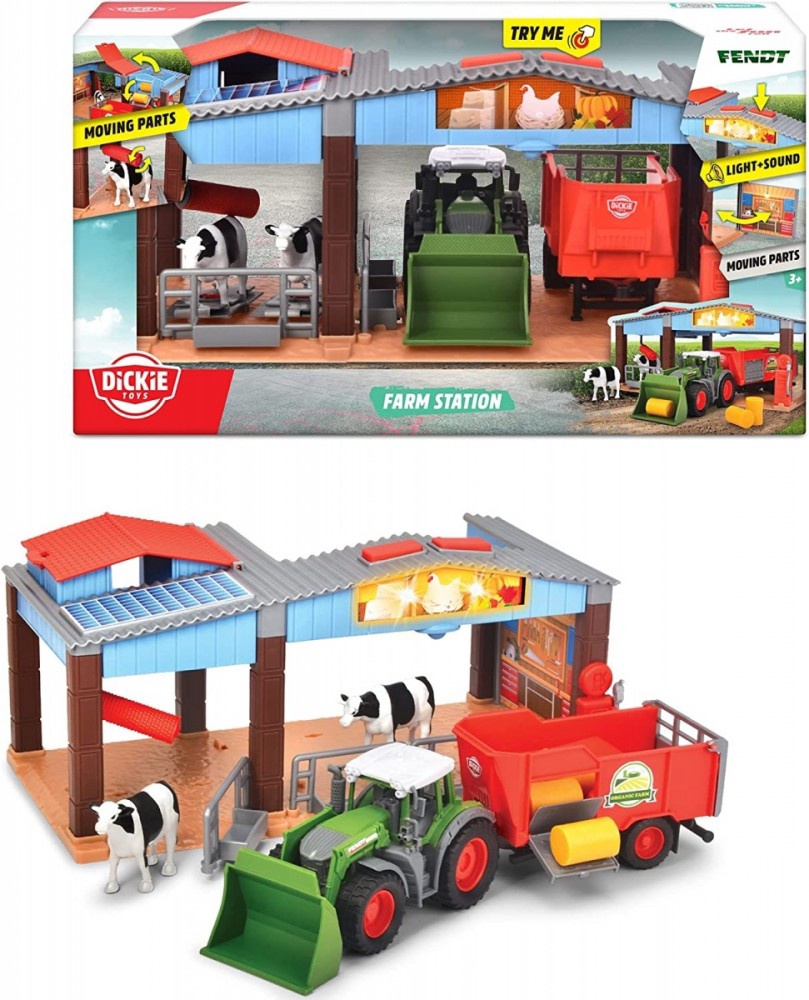 Transporta rotaļlietu komplekts Dickie Toys Fendt Farm Station 203735003, daudzkrāsaina