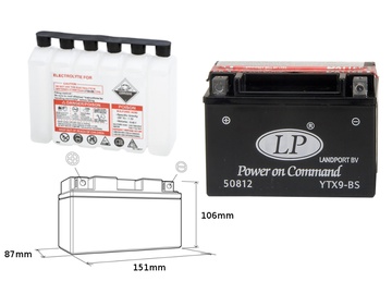 Аккумулятор Landport YTX9-BS, 12 В, 8 Ач, 110 а