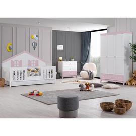 Guļamistabas mēbeļu komplekts Kalune Design Erdek P-Mmy-3Kd-S, bērnistabu, balta/rozā
