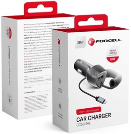 Automobilinis įkroviklis Forcell CC50-1AL, USB/Cigarette Lighter Socket/USB-C, 1.5 m, juoda, 38 W