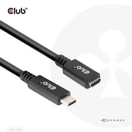 Кабель Club 3D CAC-1529 USB Type-C male, USB Type-C female, черный