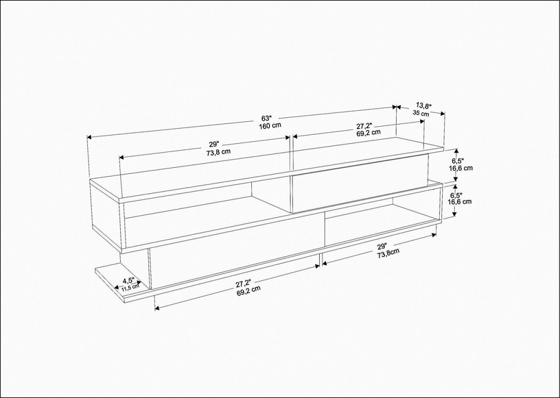 TV-laud Kalune Design Cortez, tamm/valge/pruun, 35.3 cm x 160 cm x 38.6 cm