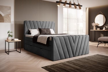 Кровать Candice Loco 06, 160 x 200 cm, темно-серый, с матрасом, с решеткой