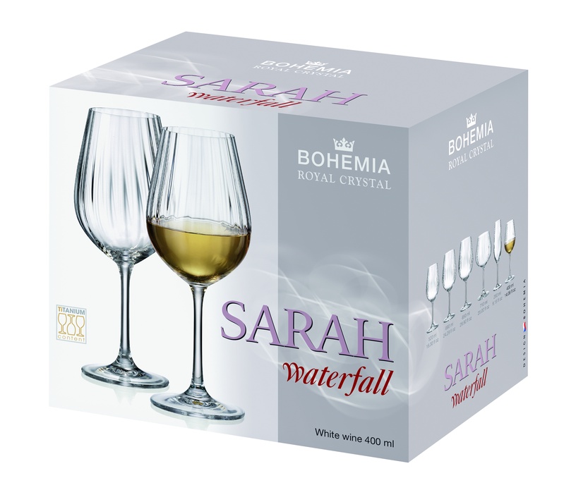 Vīna glāžu komplekts Bohemia Royal Crystal Sarah Optic 1SI80/400, kristāls, 0.4 l, 6 gab.