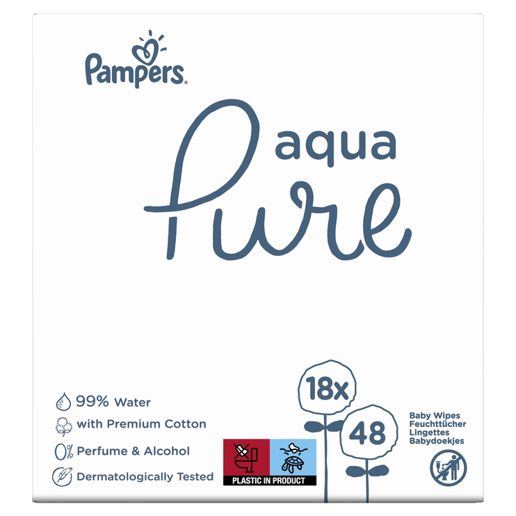 Mitrās Salvetes Pampers Aqua Pure, 18 iepakojumi, 864 gab.