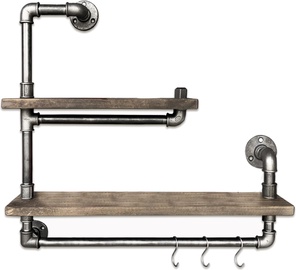 Sienas plaukts Kalune Design BoruRaf019, melna/valriekstu, 60 cm x 14 cm x 58 cm