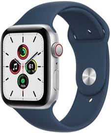 Умные часы Apple Watch SE GPS + Cellular, 44mm Silver Aluminium Case with Abyss Blue Sport Band - Regular, серебристый