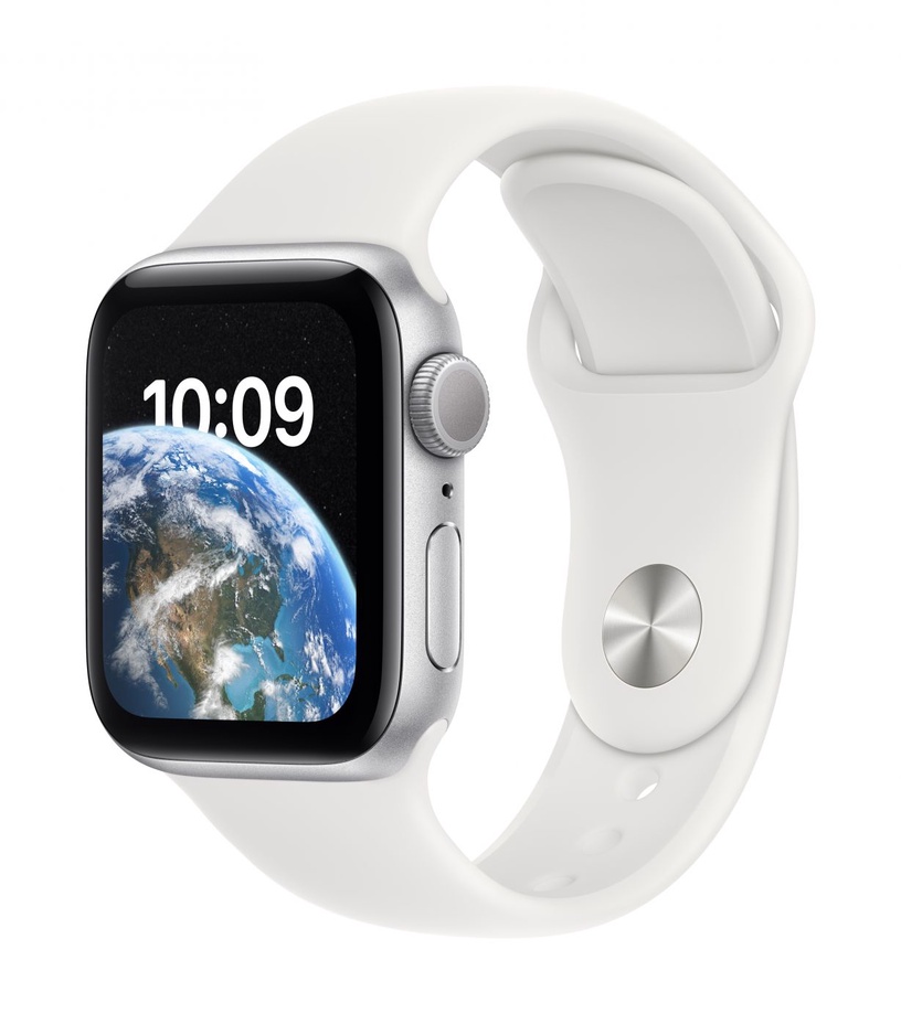 Nutikell Apple Watch SE GPS (2nd Gen) 40mm Silver Aluminium Case with White Sport Band - Regular, hõbe