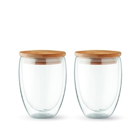Dubultā stikla glāze Double-walled Glass Set With Lids, 2 gab., caurspīdīga, 0.35 l