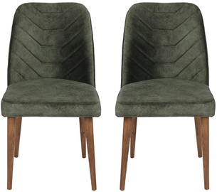 Ēdamistabas krēsls Kalune Design Dallas 565 974NMB1194, valriekstu/tumši zaļa, 49 cm x 50 cm x 90 cm, 2 gab.