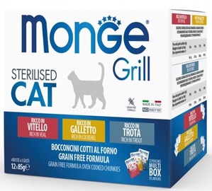 Влажный корм для кошек Monge Grill Sterilised Cat, курица/телятина/форель, 1.02 кг, 12 шт.