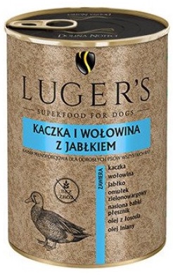 Mitrā barība (konservi) suņiem Luger's Duck With Beef & Apple, liellopa gaļa/pīles gaļa, 0.8 kg