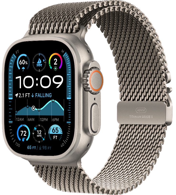 Viedais pulkstenis Apple Watch Ultra 2 GPS + Cellular 49mm Case Milanese Loop M LV/EE, natural titanium
