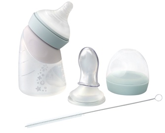 Комплект Marcus & Marcus Silicone Angled Feeding Bottle & Spoon, 120 мл, 0 мес., 4 шт.