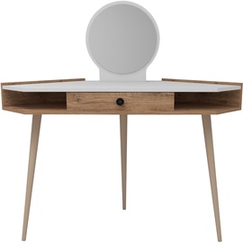 Столик-косметичка Kalune Design Lopez 550ARN2735, белый/сосновый, 130.8 см x 55 см x 85.2 см, с зеркалом