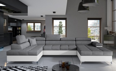 Stūra dīvāns Eduardo Sawana Soft, balta/pelēka, kreisais, 202 x 345 x 90 cm