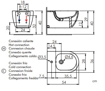 Bidē Masterjero Arc, 360 mm x 290 mm x 290 mm, balta