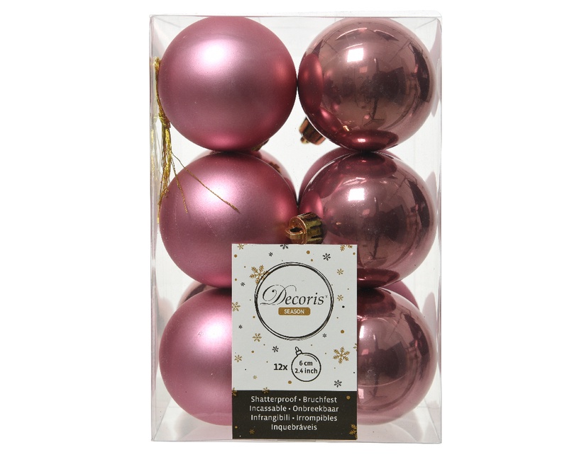 Jõulupuu ehe Decoris 22002, roosa, 6 cm, 6 cm, plastik, 12 tk