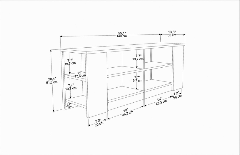 TV-laud Kalune Design Space, must, 35 cm x 140 cm x 51.8 cm