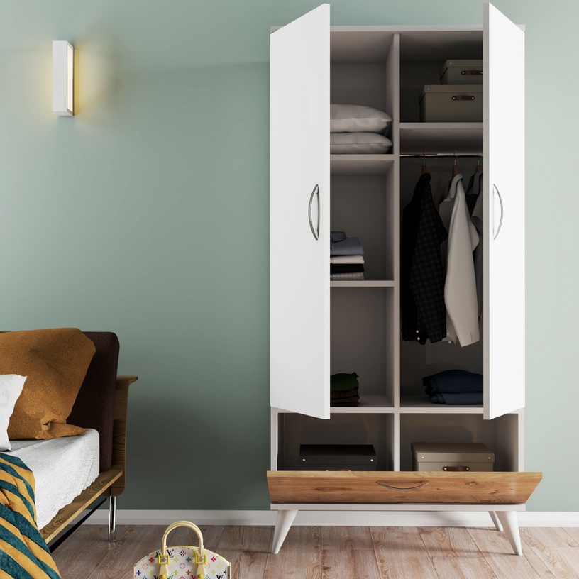 Riidekapp Kalune Design GRD0203, valge/mänd, 47 cm x 80 cm x 167.6 cm