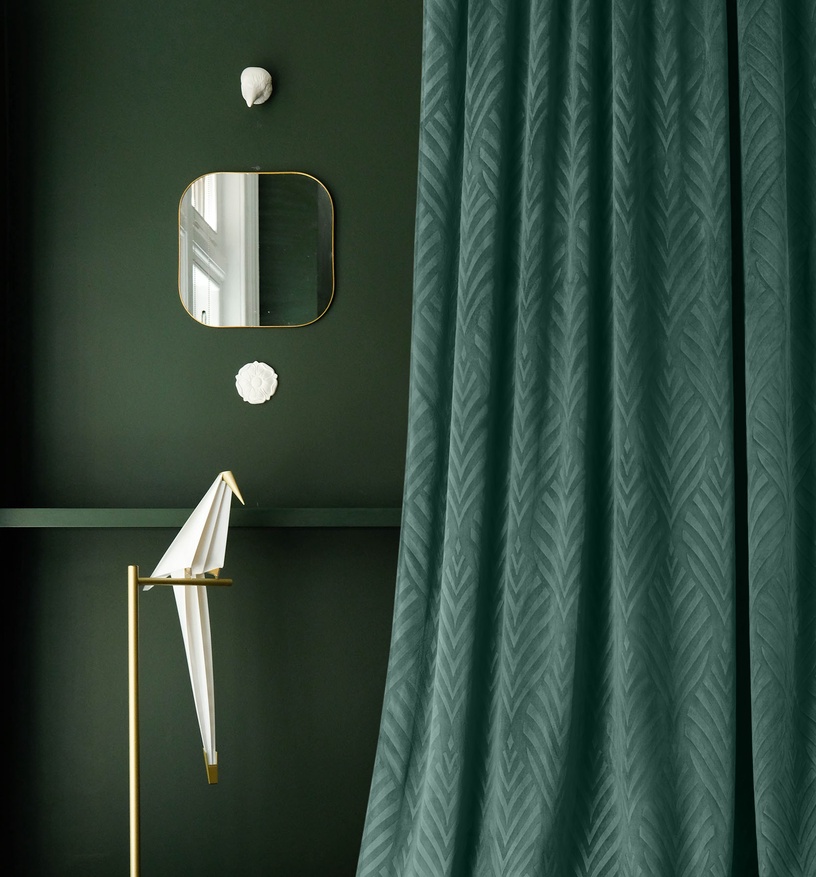 Nakts aizkari Room99 Leafly, tumši zaļa, 140 cm x 250 cm