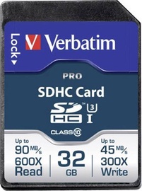 Mälukaart Verbatim Pro, 32 GB, 90 Mb/s - 45 Mb/s