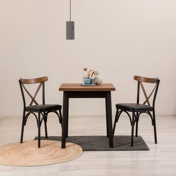 Ēdamistabas komplekts Kalune Design OLV-KARE-TK4, melns/brūns