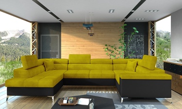 Stūra dīvāns Thiago Omega 68, Soft 11, melna/dzeltena, kreisais, 350 x 202 cm x 90 cm