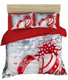 Ziemassvētku gultas veļas komplekts Mijolnir 406, balta/sarkana/pelēka, 200x220 cm