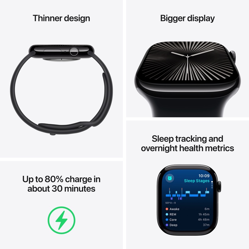 Viedais pulkstenis Apple Watch Series 10 GPS 42mm Jet Case Black Sport Band S/M, black aluminium