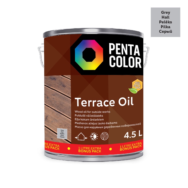 Eļļa terasēm Pentacolor Terrace Oil, pelēka, 4.5 l